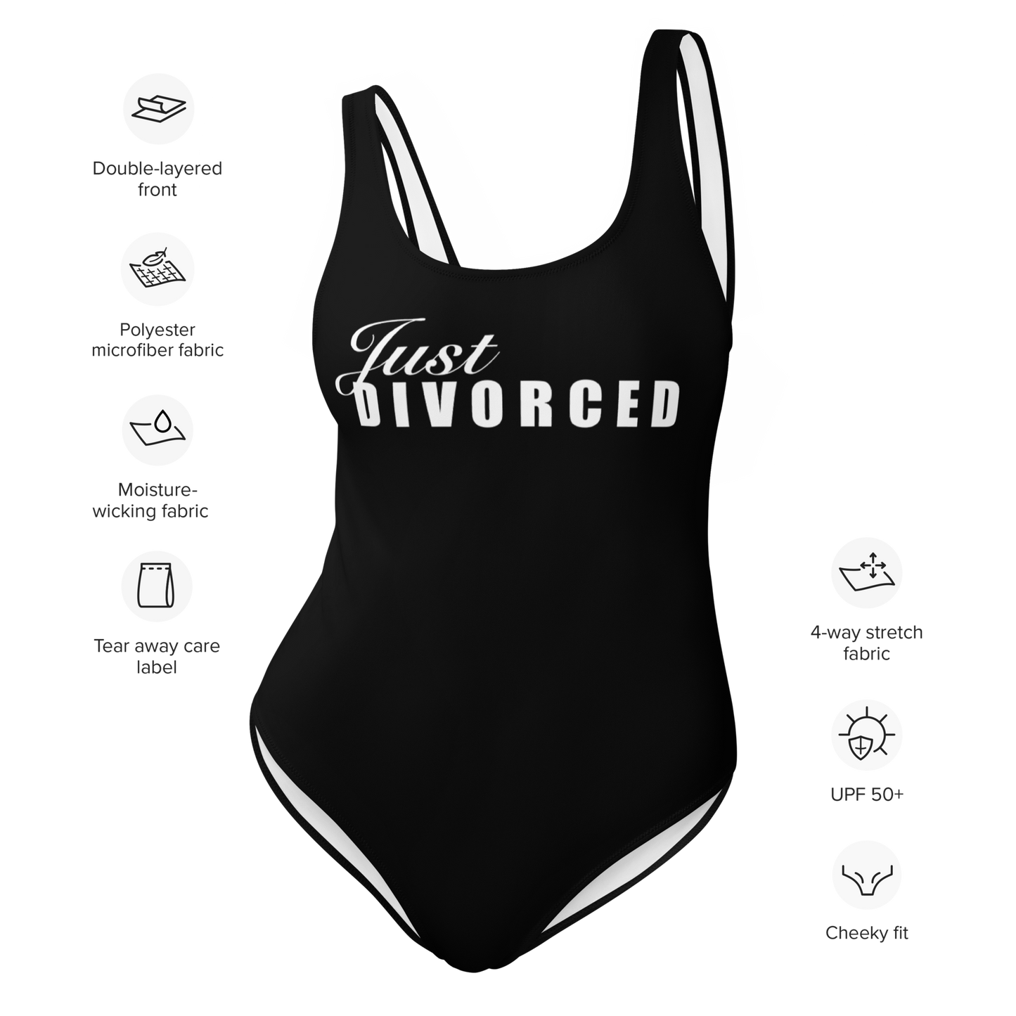 "Just Divorced" One-Piece Swimsuit Black